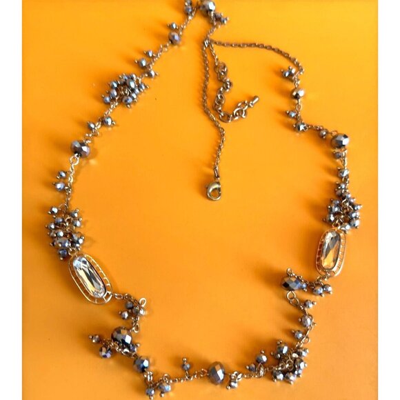 So Sparkly Faceted Silver Metallic AB Beads Necklace With CZ Crystal Accent 34" - Picture 3 of 6